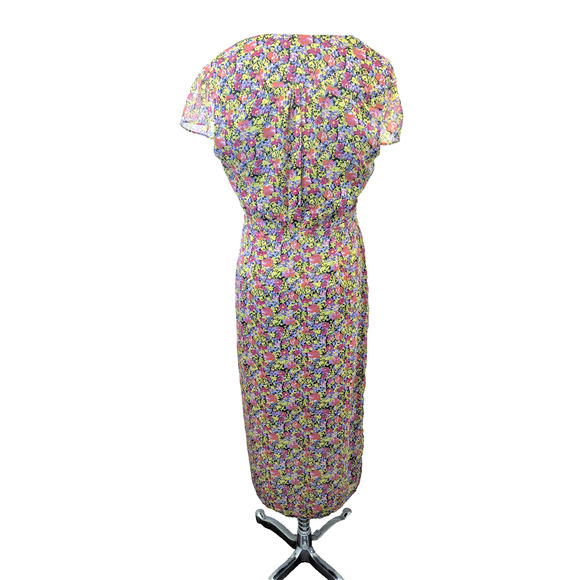 The East Order V-Neck Floral Midi Dress Size Medium Lightweight Boho Buttons - Picture 4 of 9